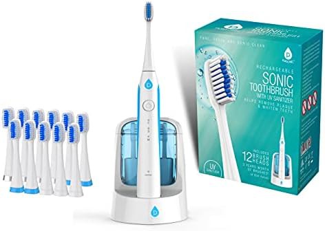 White sonic toothbrush with twelve heads
