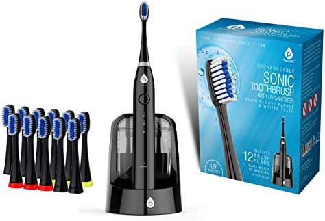 Black sonic toothbrush with UV sanitizer