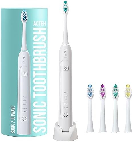 White sonic rechargeable toothbrush with five modes