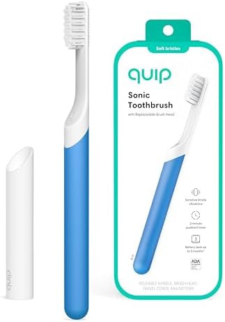 Blue plastic quip sonic adult toothbrush