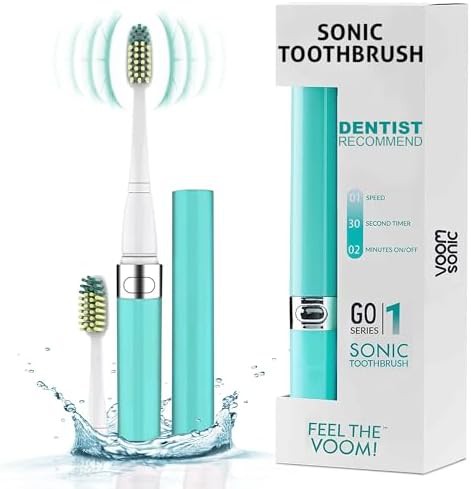 Blue battery powered sonic travel toothbrush