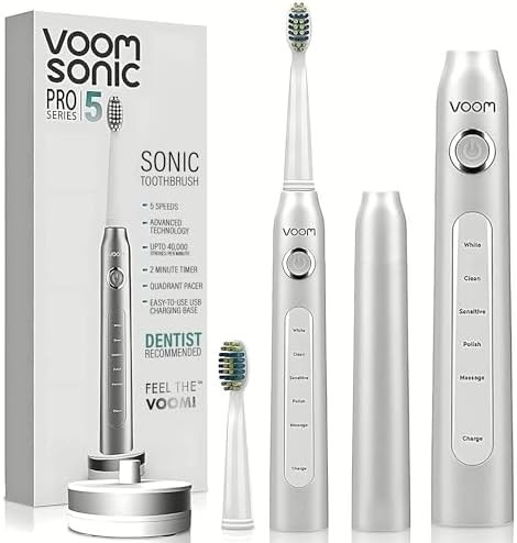 Silver ultrasonic toothbrush with five speeds