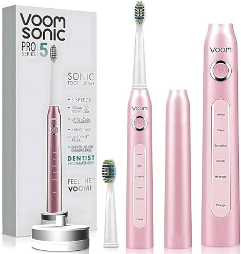 Pink ultrasonic toothbrush with five speeds