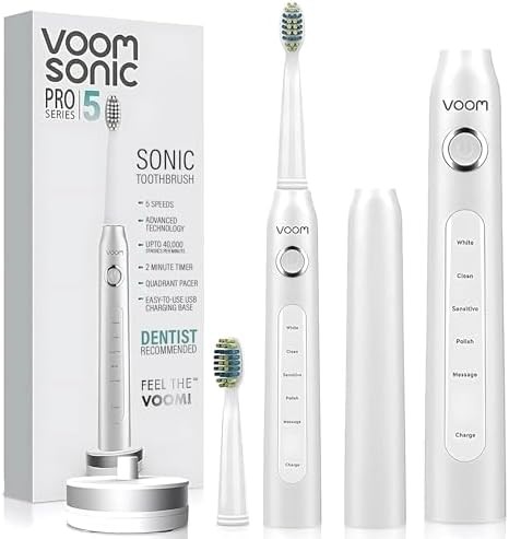 White rechargeable five speed sonic toothbrush