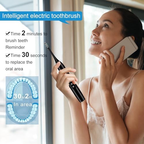 Black electric toothbrush with eight brush heads — photo 4