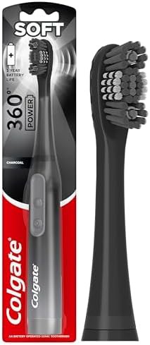 Charcoal battery brush with tongue scraper