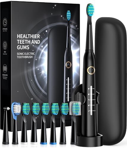 Black sonic electric toothbrush with travel case