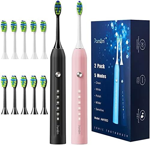 Double sonic toothbrush set in white and blue