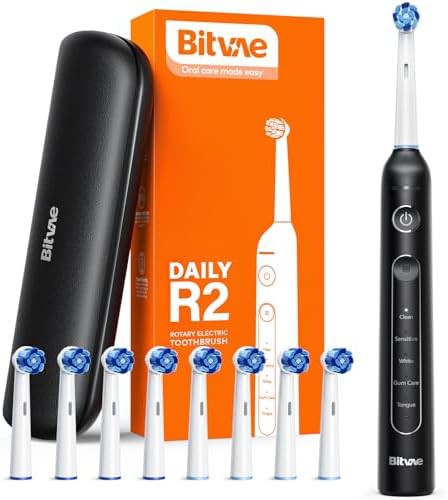 Black rotating toothbrush with travel case