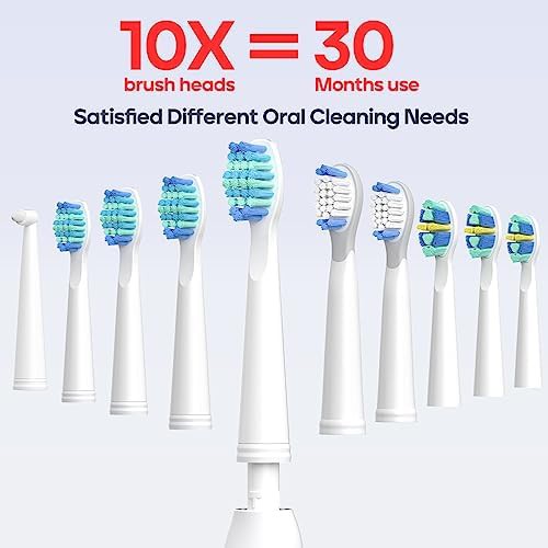 White rechargeable toothbrush with ten heads — photo 3