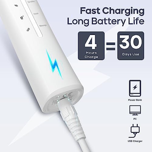 White rechargeable toothbrush with ten heads — photo 5