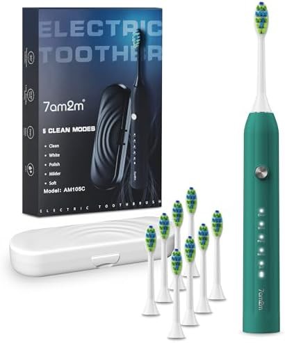 Rechargeable sonic brush with eight heads and case