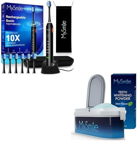 Black sonic toothbrush with whitening powder