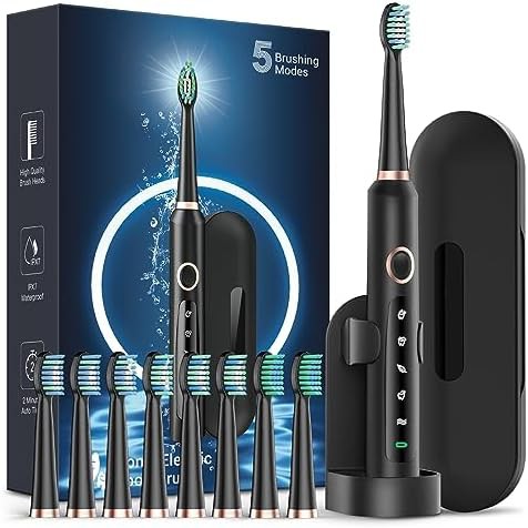 Black sonic toothbrush with whitening modes