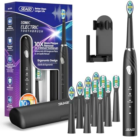 Black ultrasonic toothbrush with travel case