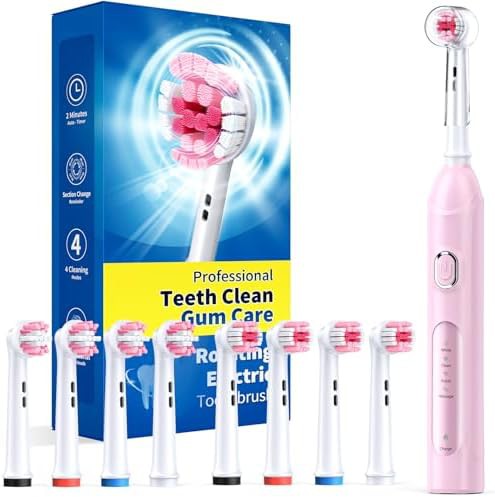 Pink rotating electric toothbrush for adults
