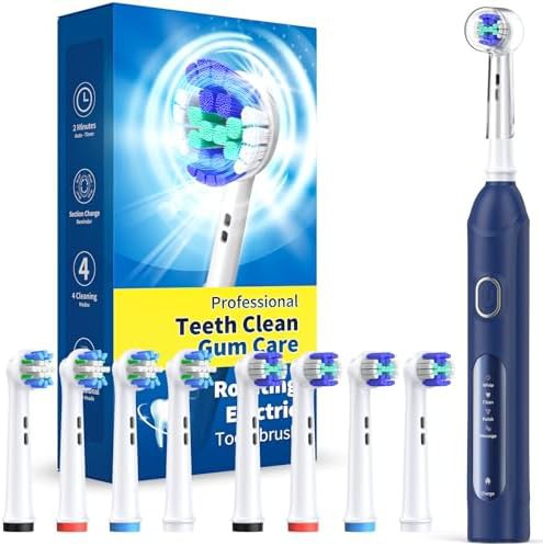Dark blue rotating electric toothbrush for adults