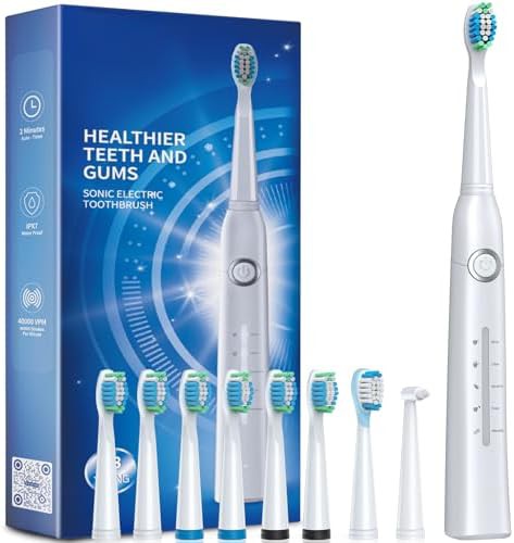 Rechargeable sonic electric toothbrush with eight heads