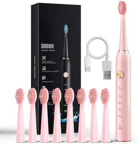 Pink travel sonic toothbrush for whitening