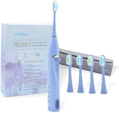 Blue foldable toothbrush with UV sanitizer
