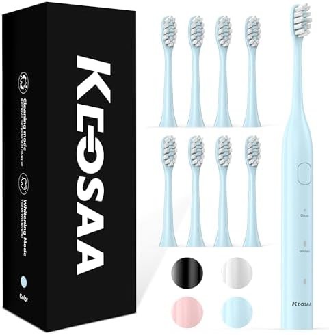 Blue rechargeable sonic toothbrush with heads