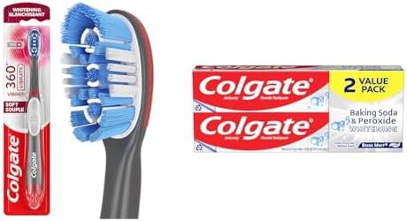 Soft sonic battery brush with whitening toothpaste