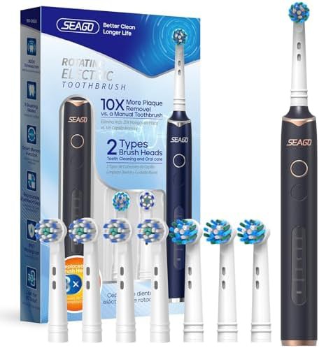 Rotating black toothbrush with round brush heads