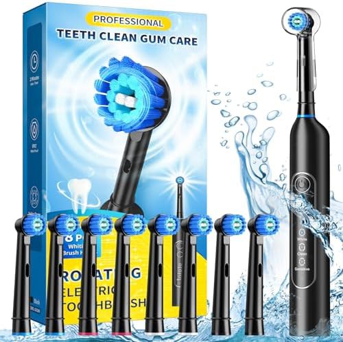 Black rotating electric toothbrush for gum care