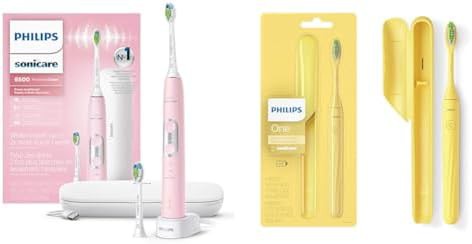 Pink whitening toothbrush and mango yellow portable