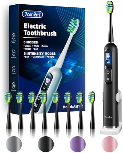 Black led screen toothbrush with eight heads