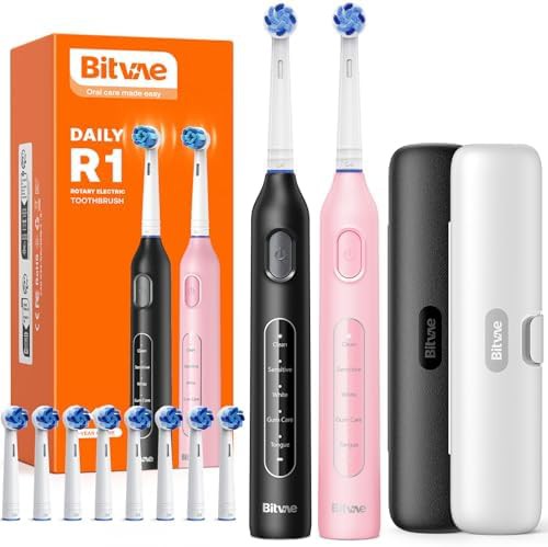 Black and pink rotating toothbrush two pack
