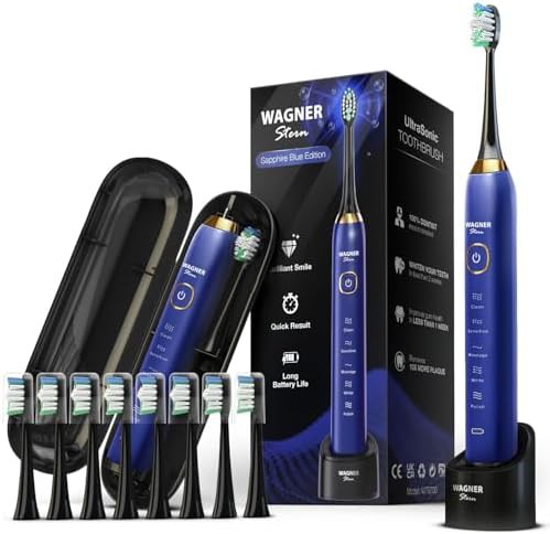 Sapphire blue ultrasonic toothbrush with travel case