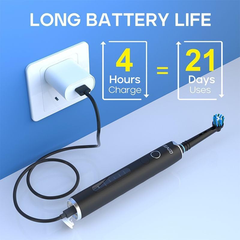 Black rotating rechargeable toothbrush with timer — photo 5