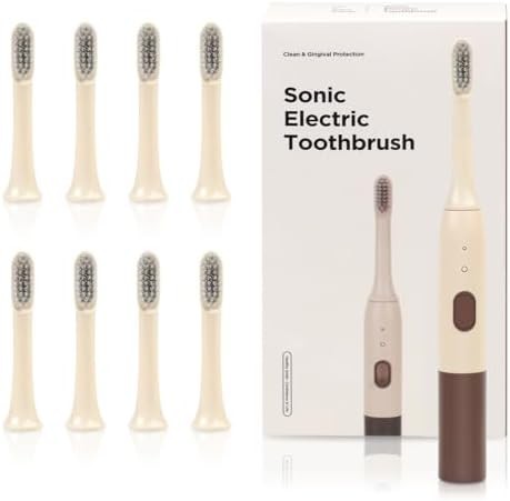 Beige brown sonic toothbrush with eight heads