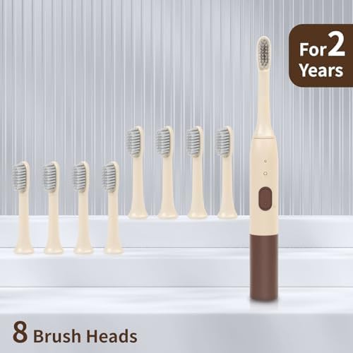 Beige brown sonic toothbrush with eight heads — photo 4