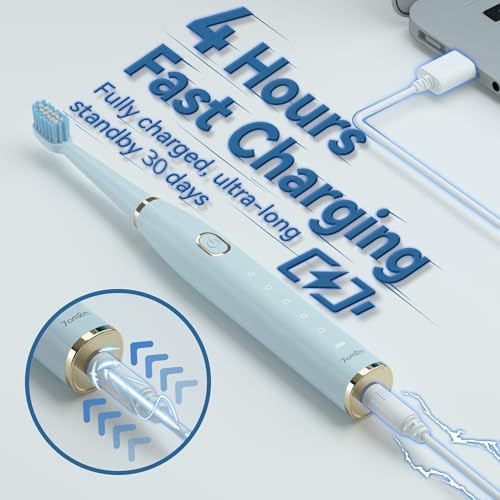 Blue sonic toothbrush with eight brush heads — photo 3