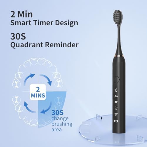 Black sonic toothbrush with eight brush heads — photo 3