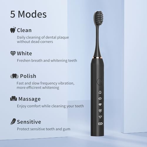 Black sonic toothbrush with eight brush heads — photo 4