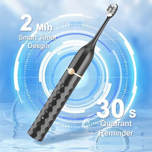 Black sonic toothbrush with ten brush heads — photo 4
