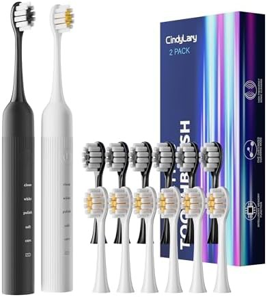 Black and white rechargeable toothbrush set