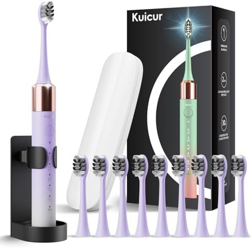 Purple rechargeable toothbrush with travel case