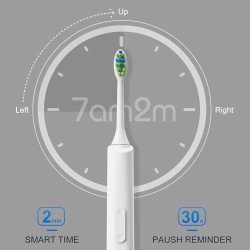 White sonic toothbrush with four brush heads — photo 4