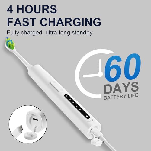White sonic toothbrush with four brush heads — photo 5