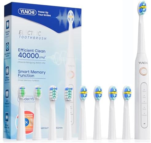 White sonic toothbrush with eight heads