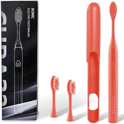 Orange waterproof ultrasonic toothbrush with soft bristles