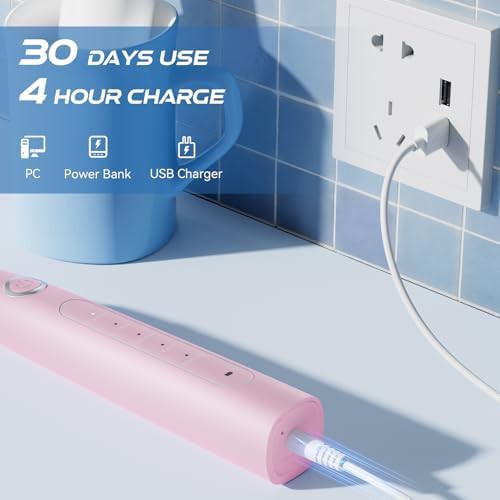 Pink rechargeable sonic toothbrush for adults — photo 5