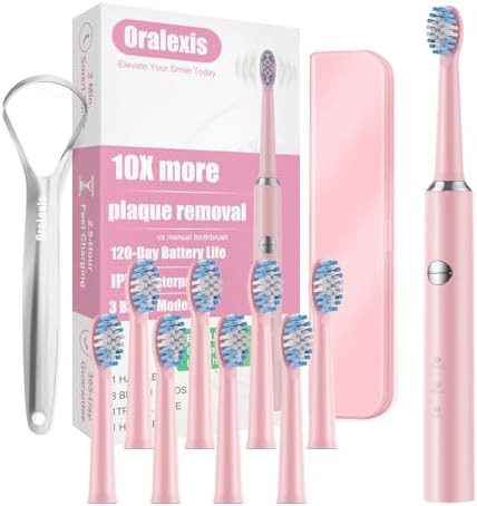Rose sonic toothbrush with eight brush heads