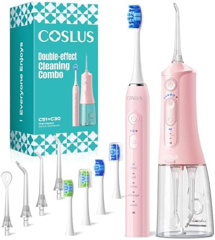 Pink electric toothbrush and water flosser kit