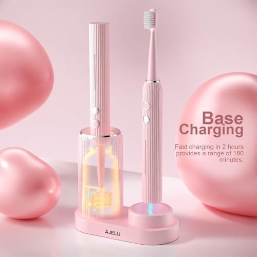 Soft pink sonic toothbrush with drying holder — photo 3