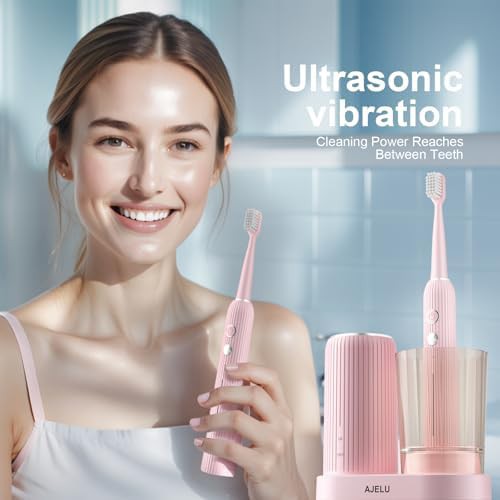 Soft pink sonic toothbrush with drying holder — photo 5
